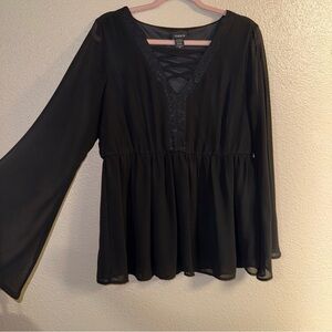 Torrid Black Blouse with Lace Accents